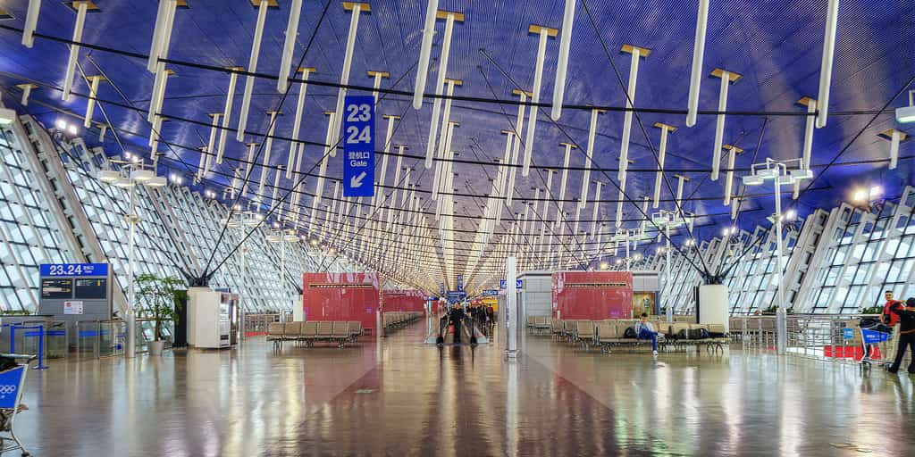 Inside Pudong airport Terminal 1 in Shanghai