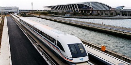 Maglev high speed train leaving Pudong International Airport in Shanghai