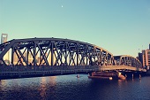 Sunset on Waibaidu bridge in Shanghai