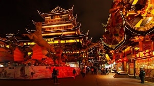 The City God Temple in the Old Town of Shanghai at night