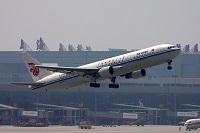 Air China plane taking off from Shanghai Hongqiao International Airport