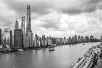 View of Lujiazui skyscrapers and the Huangpu River from the Bund in Shanghai