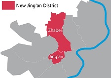 Map of the new Jing'an district after merging with Zhabei in 2015