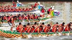 Dragon boat race on Suzhou river in Shanghai during the Dragon Boat Festival