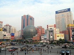 Xujiahui is a busy commercial and shopping area famous for eletronic products in Shanghai